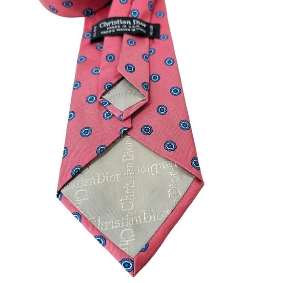Christian Dior Vintage Silk Tie Turquoise on Pink Lightly Textured 3.25"W x 54" - Picture 1 of 6